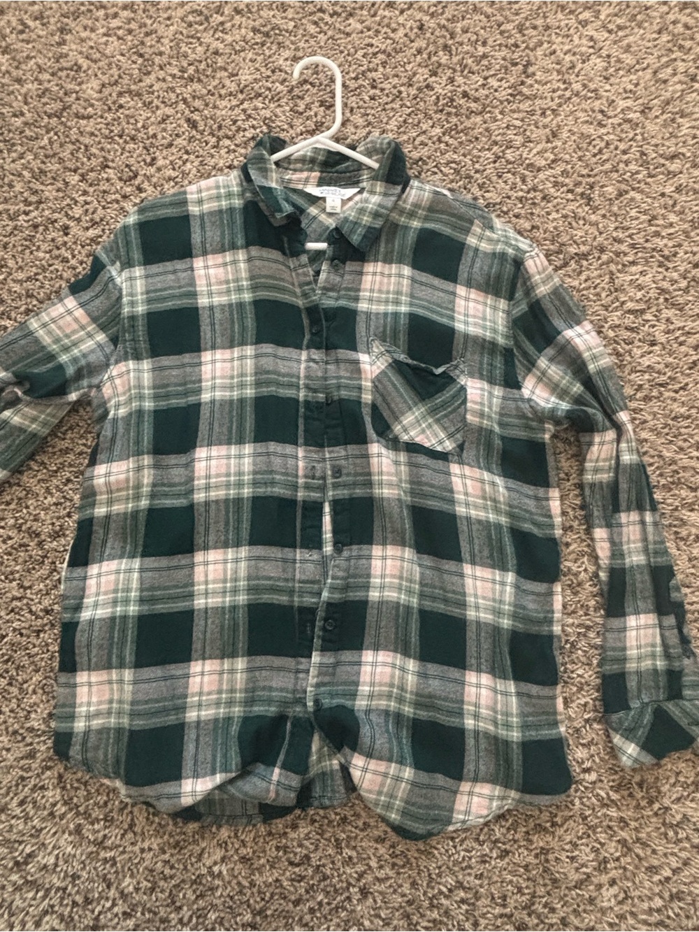 Green Plaid Flannel Button-Down Shirt